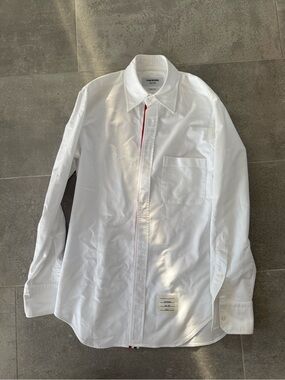 Thom Browne White Cotton Shirt with Red Center Trim